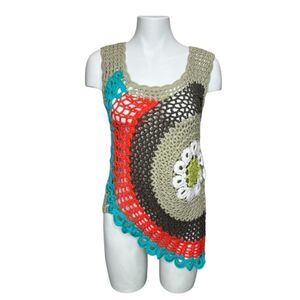 Pure Handknit For Fresh Produce Crocheted Floral Asymmetrical Tank Top